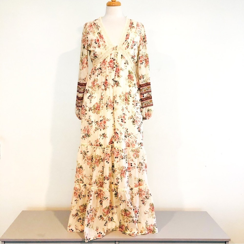 A Collective Story Floral Maxi Dress Lace Trim Tiered Boho Cottagecore M NWT - Picture 5 of 13